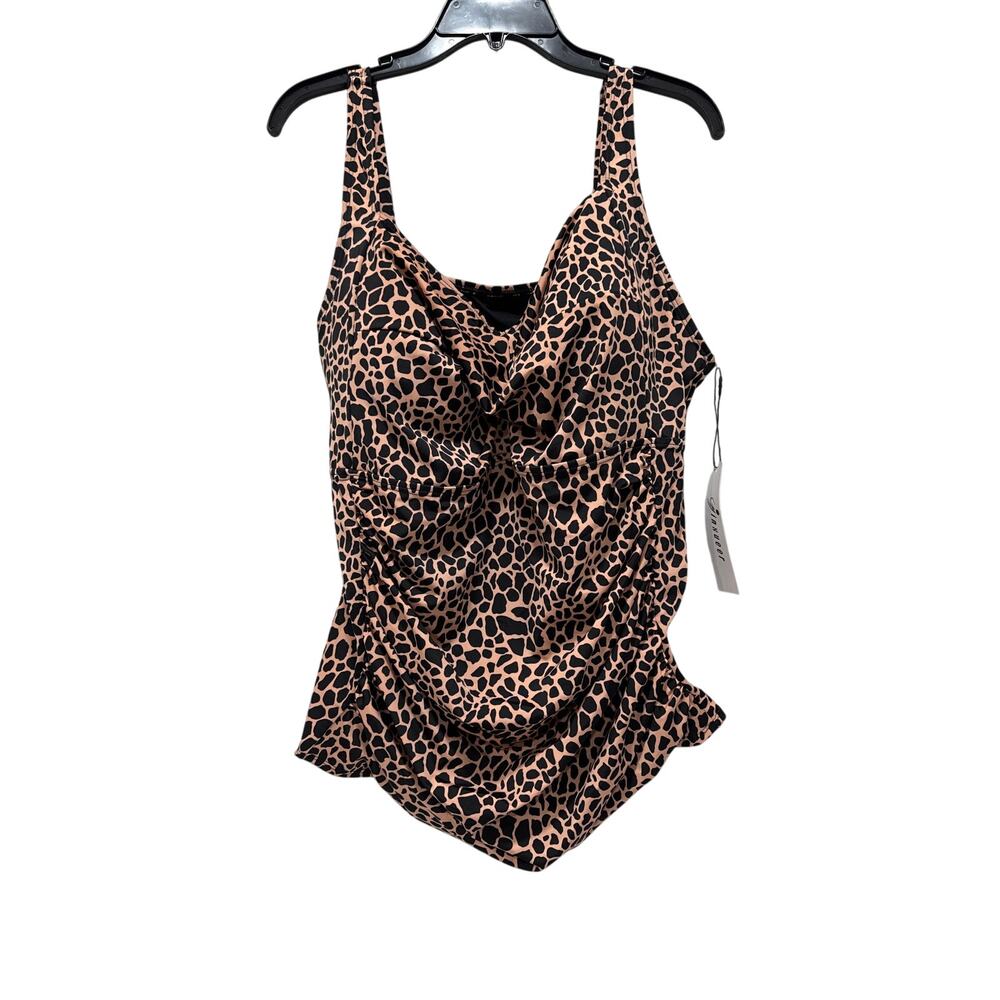 Jinxueer Black and Brown Pattern  Ruched Swimsuit Tankini Top - Size: 24W